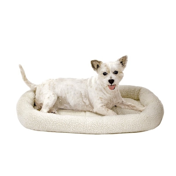 Slumber Pet Dog Bed, 29-3/4 in L, 18-3/4 in W, Bumper Style Pattern, Sherpa Cover, Natural ZW250 30 - main