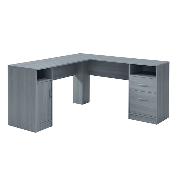 Homeroots 60" Gray Wood L Shape Computer Desk With Two Drawers 723778 - main