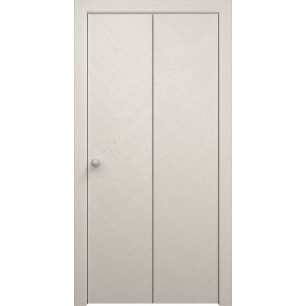 Sartodoors Sliding Closet Bi-fold Doors 36 x 80 inches, Ego 5005 Painted White Oak, Sturdy Tracks Moldings Tr EGO5005BF-PWO-36x80 (2* 18x80) - main