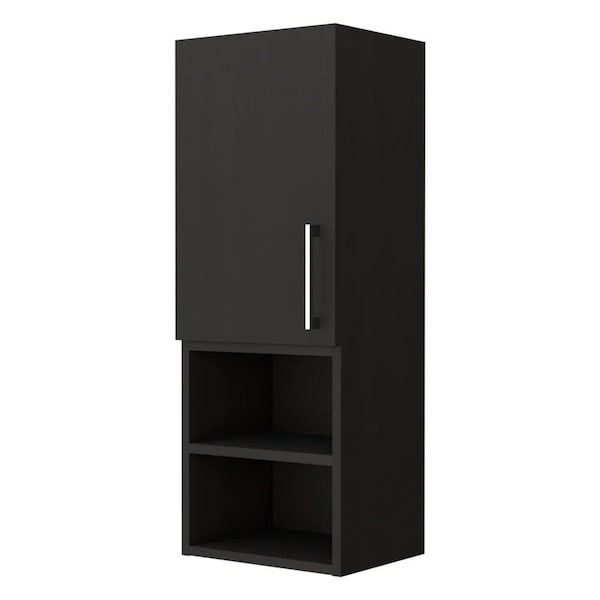 Homeroots 32" Black Wood Floating Single Door Bathroom Vanity And Medicine Cabinet 478391 - main