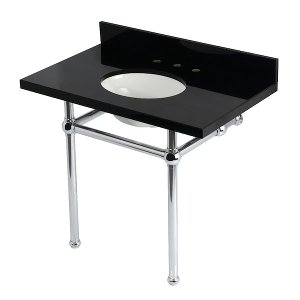 Kingston Brass 36" Black Granite Console Sink with Brass Legs, 8-Inch, 3-Hole, Black Granite/Polished Chrome KVPK3630KB1 - main