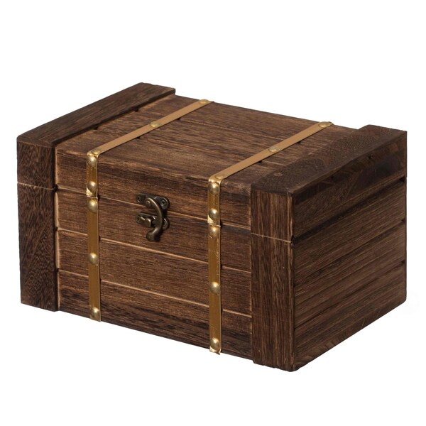 Vintiquewise Rectangular Rustic Dark Wooden Treasure Chest, Decorative Storage Box and Organizer QI004852 - main