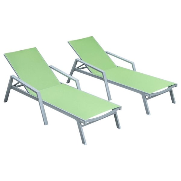 Leisuremod Marlin Patio Chaise Lounge Chair with Armrests in Grey Aluminum Frame, Green, 2PK MLAGR-77G2 - main