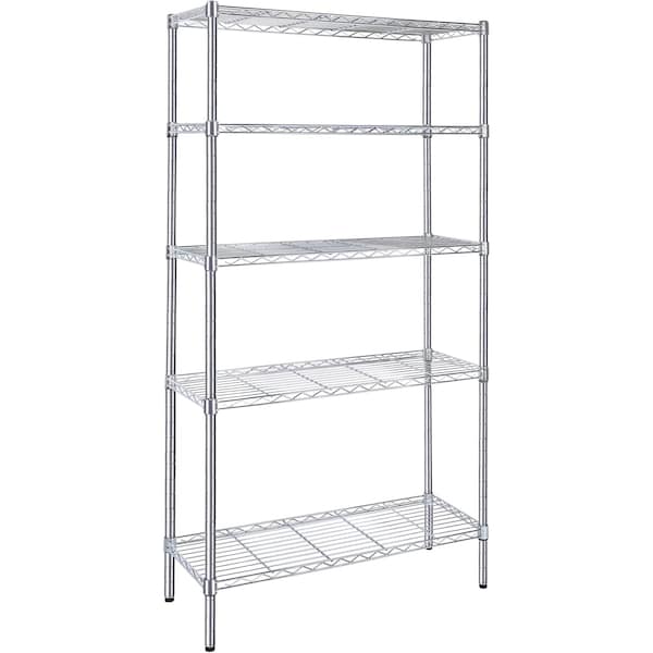 Whitmor Simple Deluxe 5-Tier Storage Shelves, 35.83in W x 13.98in D x 71.7in H Wire Metal Shelving Unit, 12 HKSHLF72361405C - main