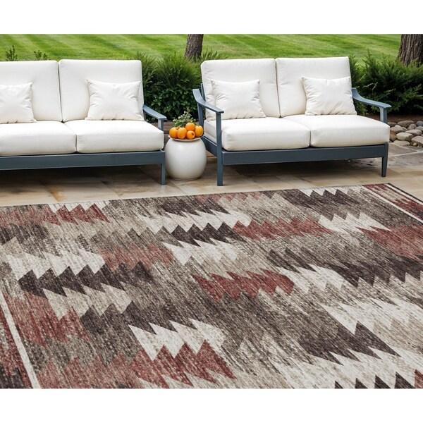 Homeroots 8' X 10' Brown And Ivory Southwestern Washable Indoor Outdoor Area Rug 587341 - main