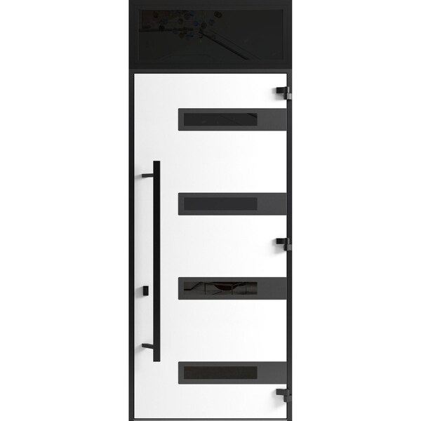 Vdomdoors Front Exterior Prehung Steel Door Ronex0131 Grey 96 Transom Window Sidelite Entry Metal Modern RONEX0131EXD-GRE-W36xH96+16-LH-I - main