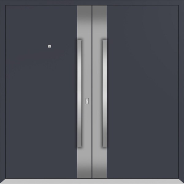 Vdomdoors Metal Double Doors Deux 0729 Gray Graphite Stainless Steel insert Entry Modern Painted (W72xH80) Ri DEUX0729DEXD-GRE-W72xH80-RH-O - main