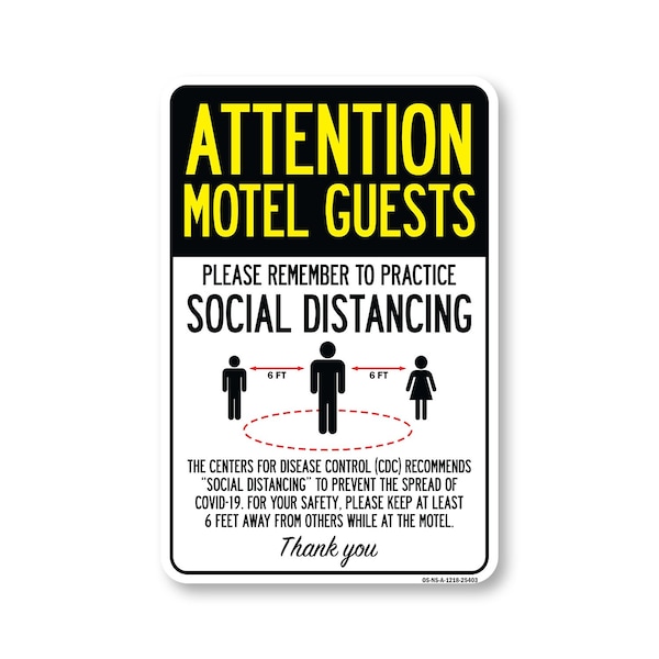 Signmission Public Safety, Motel Guests Practice Social Distancing, 18in X 12in Aluminum, OS-NS-A-1218-25403 OS-NS-A-1218-25403 - main
