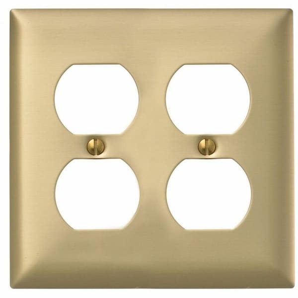 Hubbell Wiring Device-Kellems Duplex Opening Wall Plates, Number of Gangs: 2 Brass, Brushed Finish, Brass SB82 - main