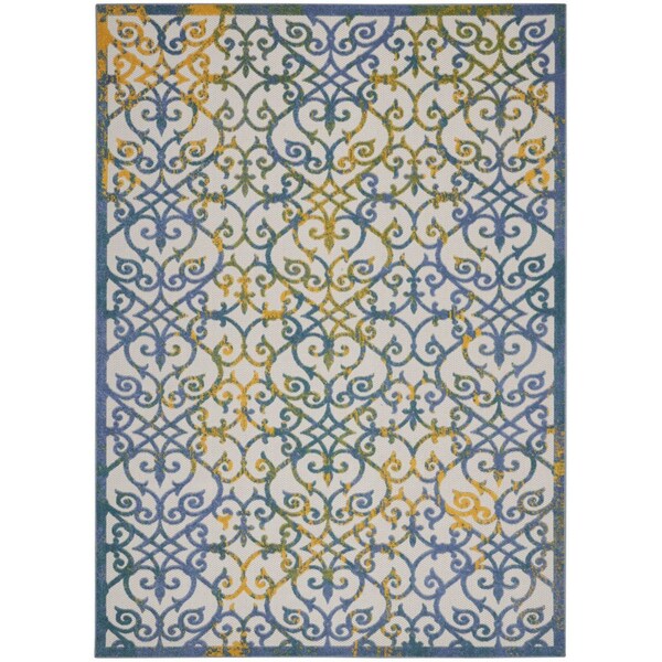 Homeroots 7' X 10' Ivory Blue And Yellow Trellis Indoor Outdoor Area Rug 546807 - main