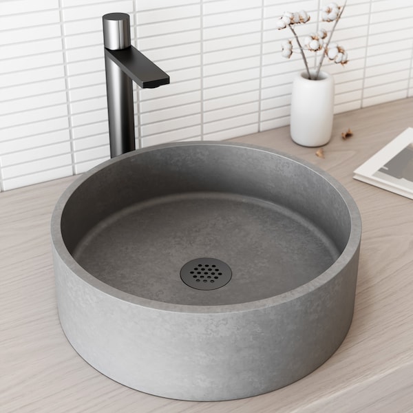 Vigo Palermo Gothic Gray Concreto Stone 15 in. L x 15 in. W x 5 in. H Round Vessel Bathroom Sink VG04061 - main