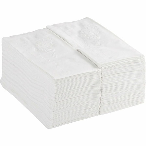 Dixie Dinner Napkin, 2 Ply, 1/8 Fold, 15in W x 16in L, Scrollwork Pattern, White, 24PK 34440 - main