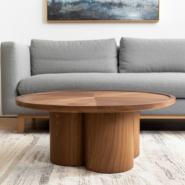 Homeroots 39" Natural Solid Wood Round Pedestal Coffee Table 597052 - main
