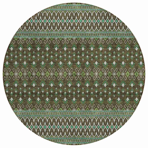 Homeroots 8' Brown Green And Olive Green Round Tribal Washable Indoor Outdoor Area Rug 582550 - main