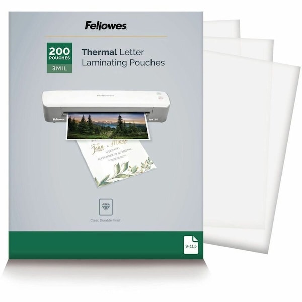 Fellowes Thermal Laminating Pouches Letter, 3 mil, 200 pack, No Color, 200PK FEL5743401 - main