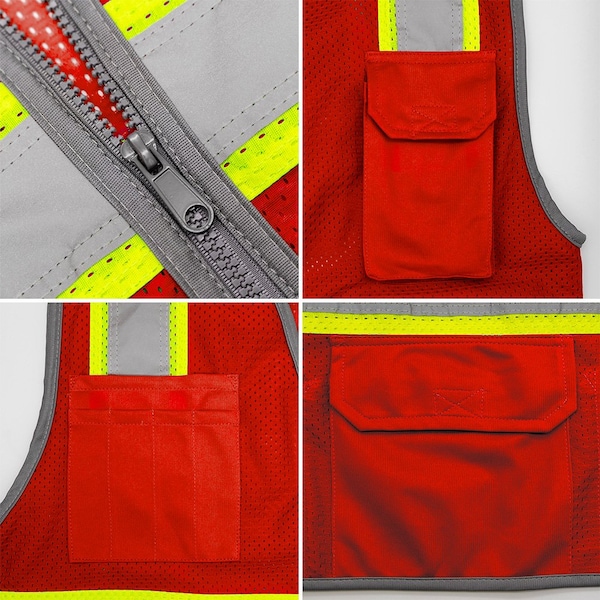 Dome75 Hi-Vis Safety Vest 2X/3X Class Non-ANSI/Enhanced Visibility , Zipper 6 Pockets, 2 Mic Tab DV2183 - main
