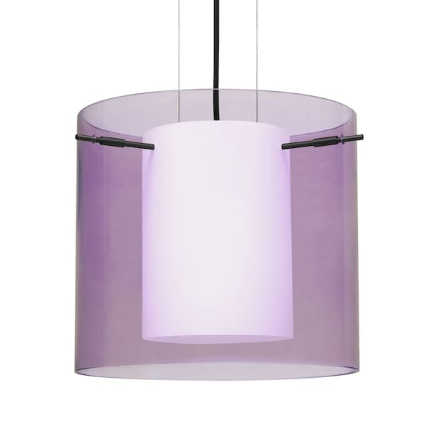 Besa Lighting Besa Pahu 12 Cable Pendant, Transparent Amethyst/Opal, Black Finish, 1x 11W LED 1KG-A18407-LED-BK - main