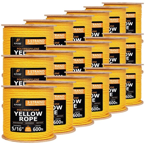 Xpose Safety 5/16in x 600 ft Twisted Polypropylene Rope, Yellow, 18PK YPR516-600-18-X - main