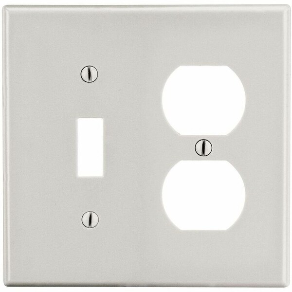 Hubbell Wiring Device-Kellems Wallplate, 2-Gang, 1) Duplex 1) Toggle, Light Almond P18LA - main