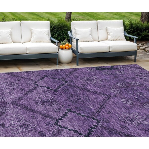 Homeroots 8' X 10' Eggplant Purple And Plum Floral Washable Indoor Outdoor Area Rug 588891 - main