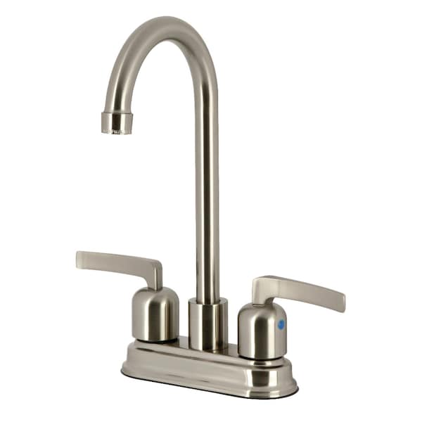 Kingston Brass Double-Handle 4" Centerset High-Arc Bar Faucet, Brushed Nickel FB8498EFL - main
