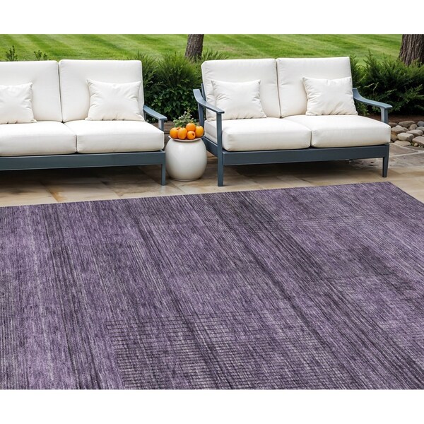Homeroots 8' X 10' Plum Purple And Gray Striped Washable Indoor Outdoor Area Rug 588121 - main
