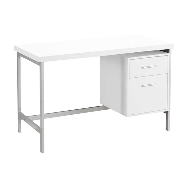 Homeroots 47" White and Silver Computer Desk With Two Drawers 333387 - main