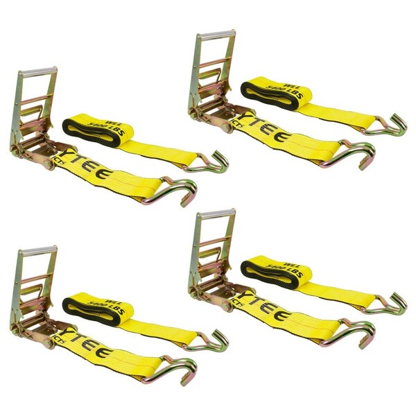 Mytee Products 4 in x 30 ft Yellow Ratchet Tie-Down Straps w/ Wire Hook 16,200 Lbs Capacity, 4PK RS430WHx4 - main