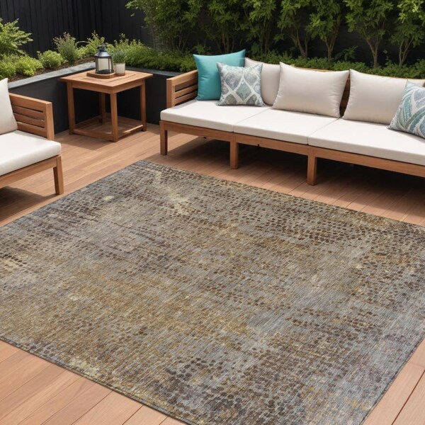 Homeroots 8' X 10' Brown And Ivory Abstract Washable Indoor Outdoor Area Rug 631086 - main