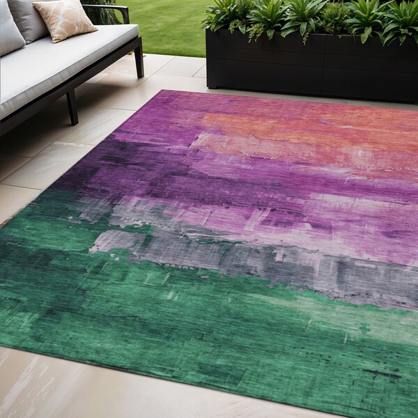 Homeroots 5' X 8' Purple Salmon And Green Abstract Washable Indoor Outdoor Area Rug 610956 - main