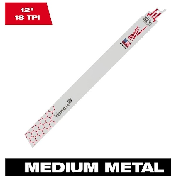 Milwaukee Tool Reciprocating Saw Blade, Torch SAWZALL, 18 TPI, 12 in, Bi-Metal 48-01-2789 - main