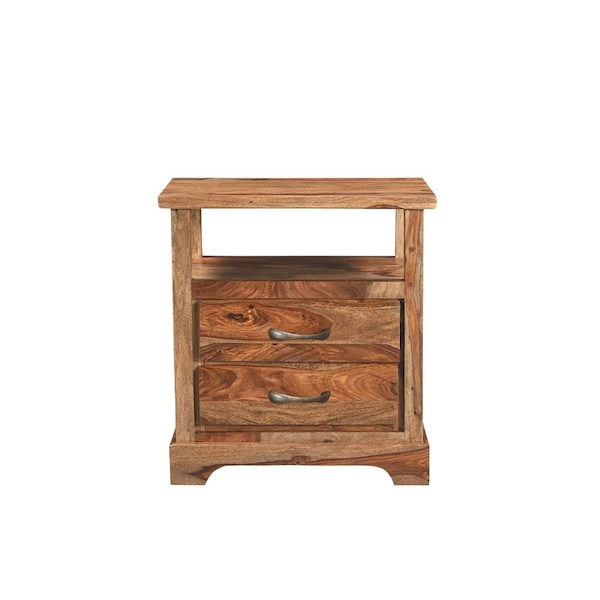 Homeroots 27" Brown Solid Wood Two Drawer Nightstand 552248 - main