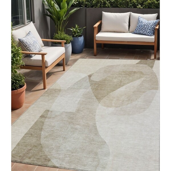 Homeroots 5' X 8' Beige And Taupe Abstract Washable Indoor Outdoor Area Rug 630430 - main