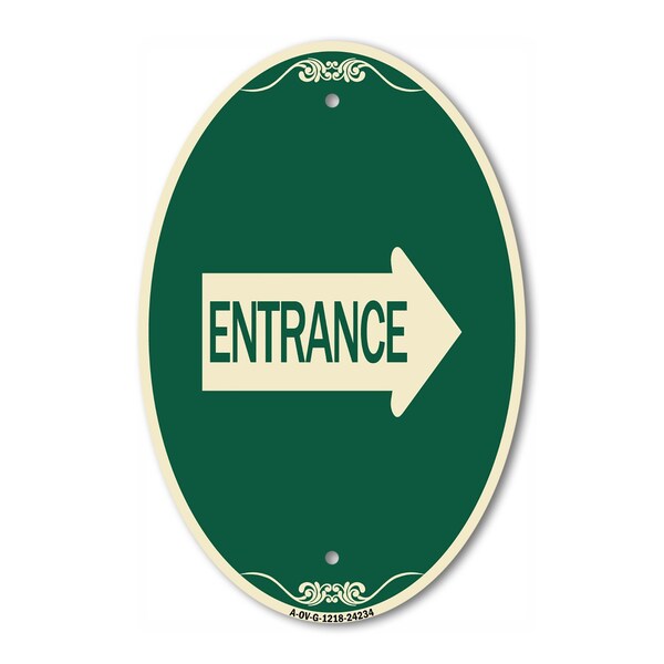 Signmission Right Arrow Entrance, 12 Inch X 18 Inch Architectural Oval, Heavy Gauge Aluminum A-OV-G-1218-24234 - main