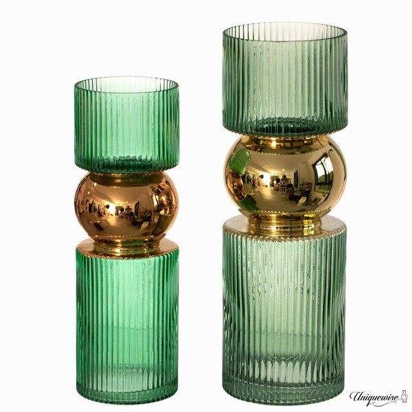 Uniquewise Set of 2 Decorative Green Tall Glass Vase - Modern Minimalist Decor for Parties, and Special QI004735.GN.2 - main