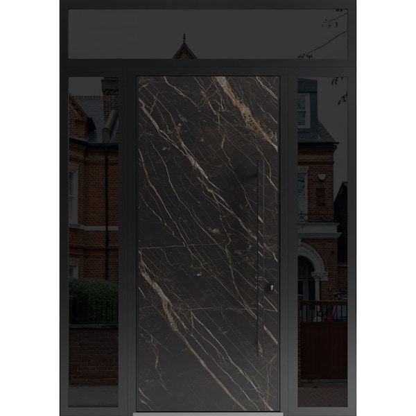 Vdomdoors Steel Door Dekton 0118 Natural Noir 96”/ 2 Side and Top Exterior Window Sidelite Entry Door Paint DEKTON0118EXD-NOIR-W12+36+12xH96+16-LH-I - main