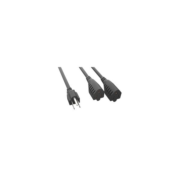 Cable Wholesale Power Extension Y Cord, NEMA 5-15P to NEMA 5-15R x 2, SJT Jacket, 14 AWG, c(UL), Black, 3 foot 10W2-02303Y - main