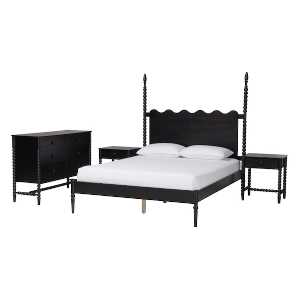 Baxton Studio Brantley Spindle Bedroom Set, Black, King 272-14805-14805-14806-14809-ZORO - main