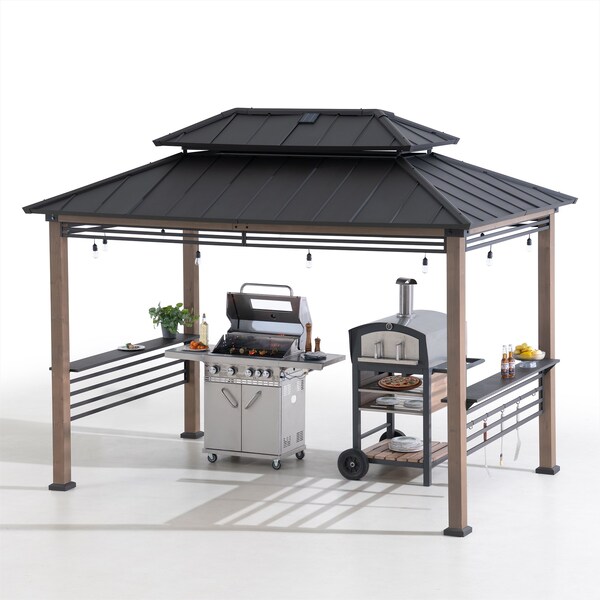 Sunjoy 8ft. x 12ft. Aspen Cedar Framed Grill Gazebo with DC Solar Power A104004210 - main
