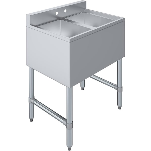 Amgood Underbar Sink, 2 bowl, Freestanding, 304 Stainless Steel, 19 in. W x 26 in. L x 10 in. H AMG SINK BAR S2C-101410-NF-Z - main