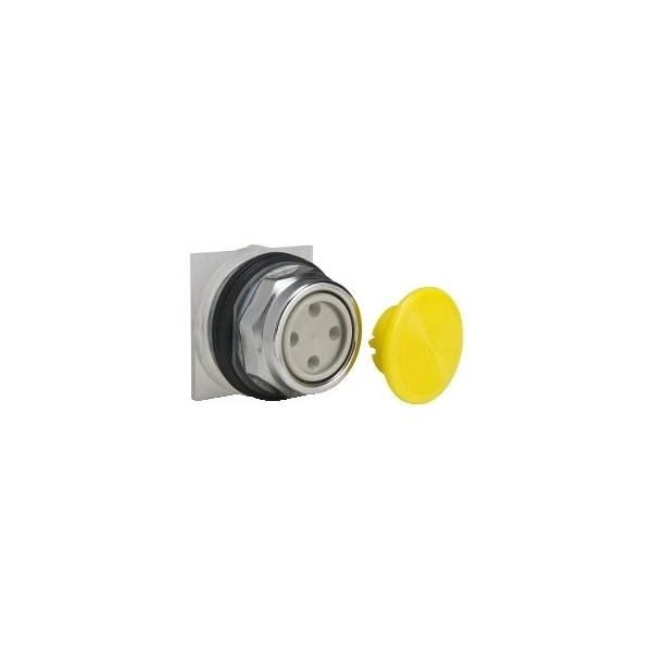 Square D 30mm push button, Type K, nonilluminated mushroom button, 1.375 inch yellow, 6A at 120VAC, 1NO/1NC contact, NEMA 4, 13 9001KR4YH13 - main