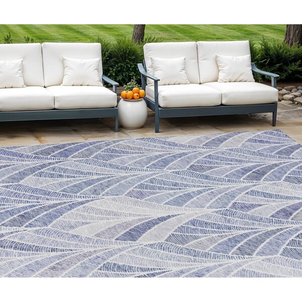 Homeroots 9' X 12' Denim Blue And Sky Blue Geometric Washable Indoor Outdoor Area Rug 589216 - main