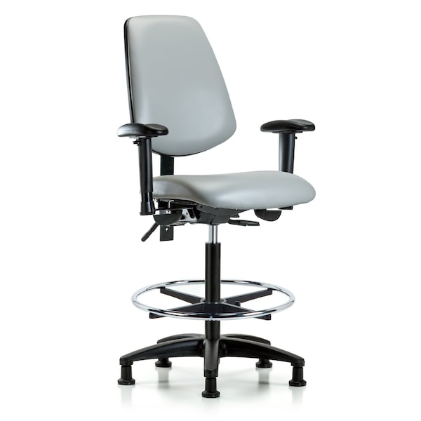 Blue Ridge Ergonomics High Bench Chair Adjustable Arms, 26" to 35" Height, Vinyl, Dove BR-VHBCH-MB-RG-T1-A1-CF-RG-8567 - main