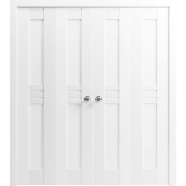 Vdomdoors Sliding Closet Double Bi-fold Doors, Mela 7444 White Silk, Sturdy Tracks Moldings Trims Hardware Se MELA7444DBF-WS-96 x 96 (4* 24x96) - main