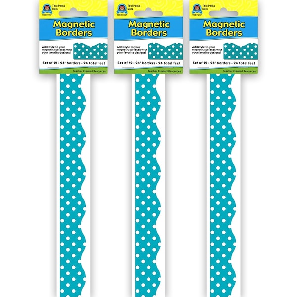 Teacher Created Resources Teal Polka Dots Magnetic Border, 24 Feet Per Pack, 3PK TCR77257 - main