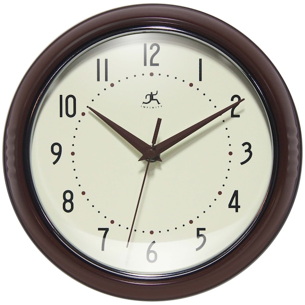 Infinity Instruments Retro Round Metal Wall Clock, Mahogany, 9.5 in 10940DR - main