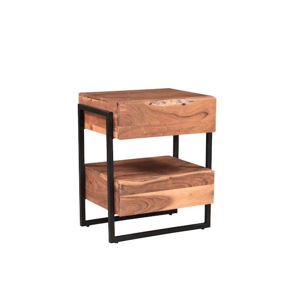 Homeroots 28" Brown Solid Wood Two Drawer Nightstand 521190 - main