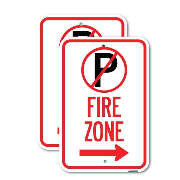 Signmission Fire Zone No Parking Symbol and Right Arrow, 12'' X 18'' 2 Signs, Heavy Gauge Aluminum, 2PK A-1218-2PACK-23973 - main