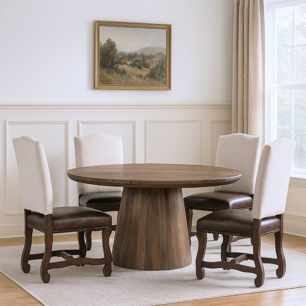 Homeroots Five Piece Brown Round Solid Wood Dining Set with Four Chairs 644516 - main