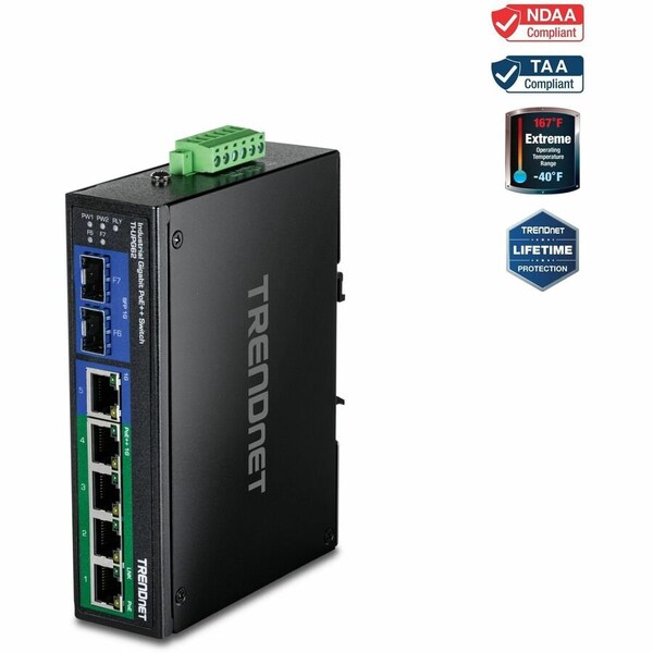 Trendnet 6-Port Hardened Industrial Gigabit Ultra PoE DIN-Rail Switch TI-UPG62 - main